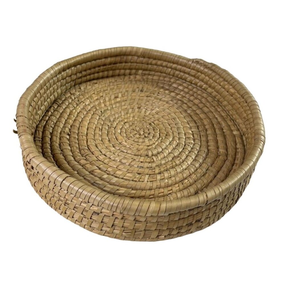 Handwoven Round Natural Straw Basket Decorative Storage Organizer u